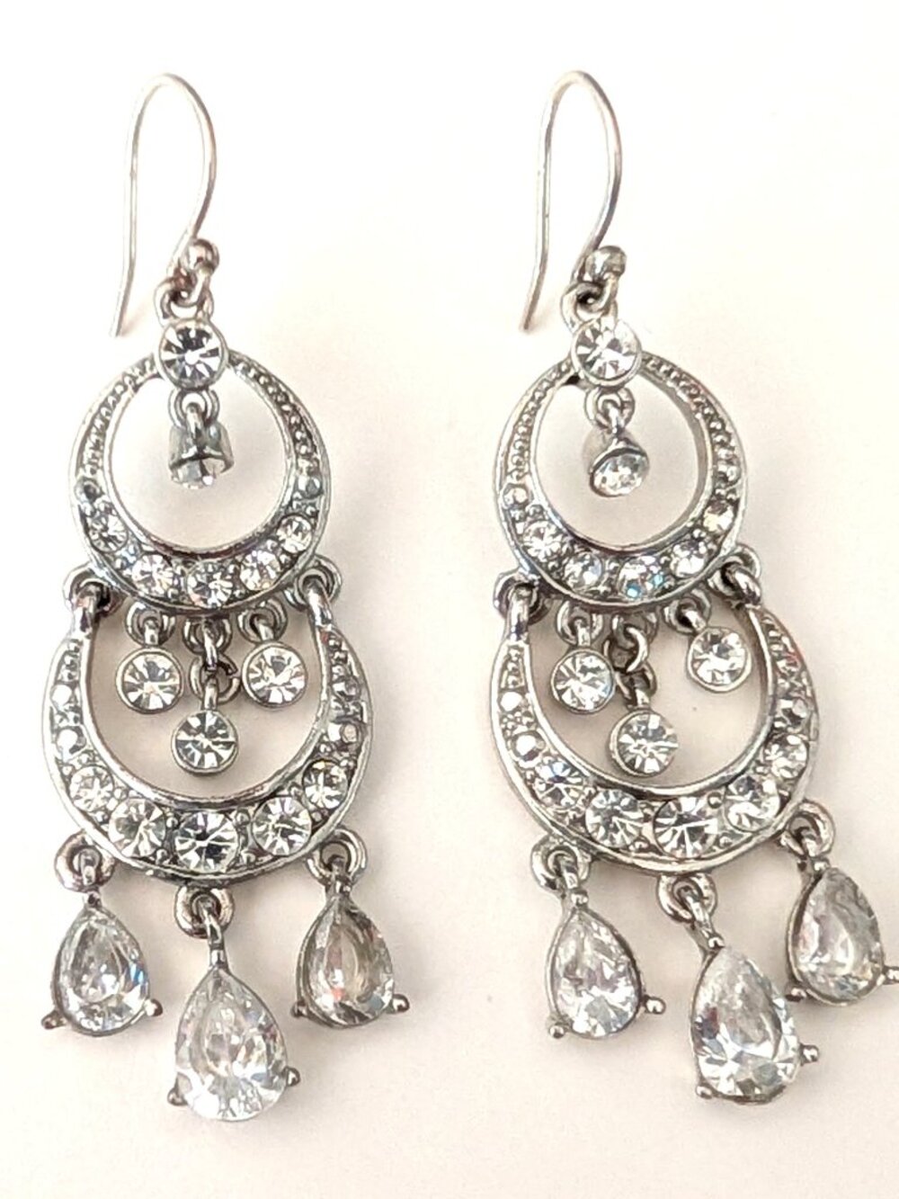 Elegant silver and crystal drop earrings